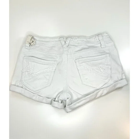 VANILLA STAR Jean Shorts Junior Teens Sz 1 White Distressed Cuffed Denim Frayed - Picture 3 of 7